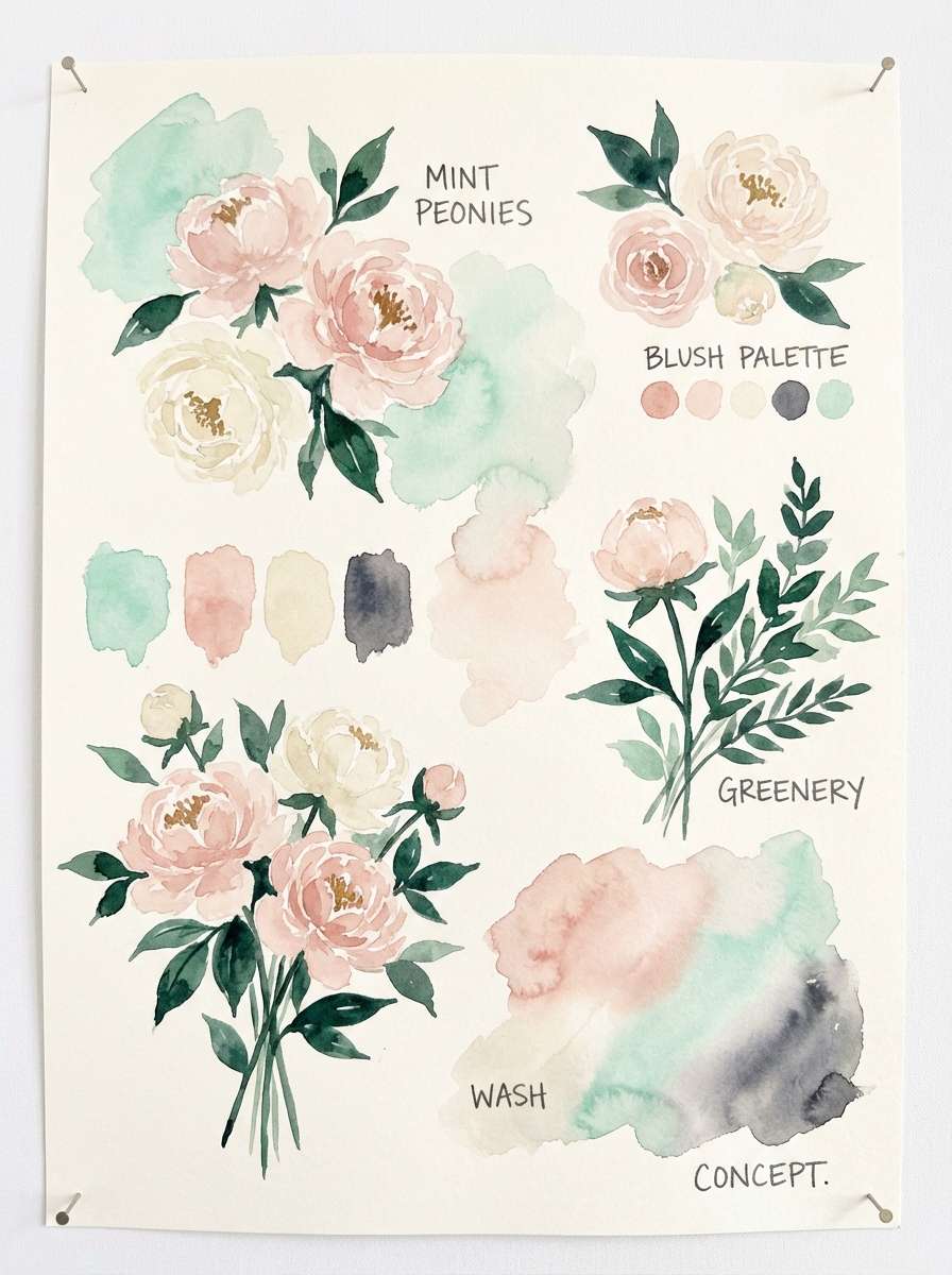 mint peony floral board