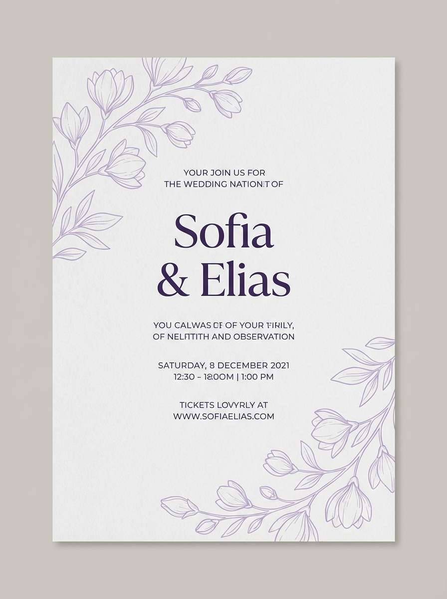 minimal wedding invite in gray and lavender