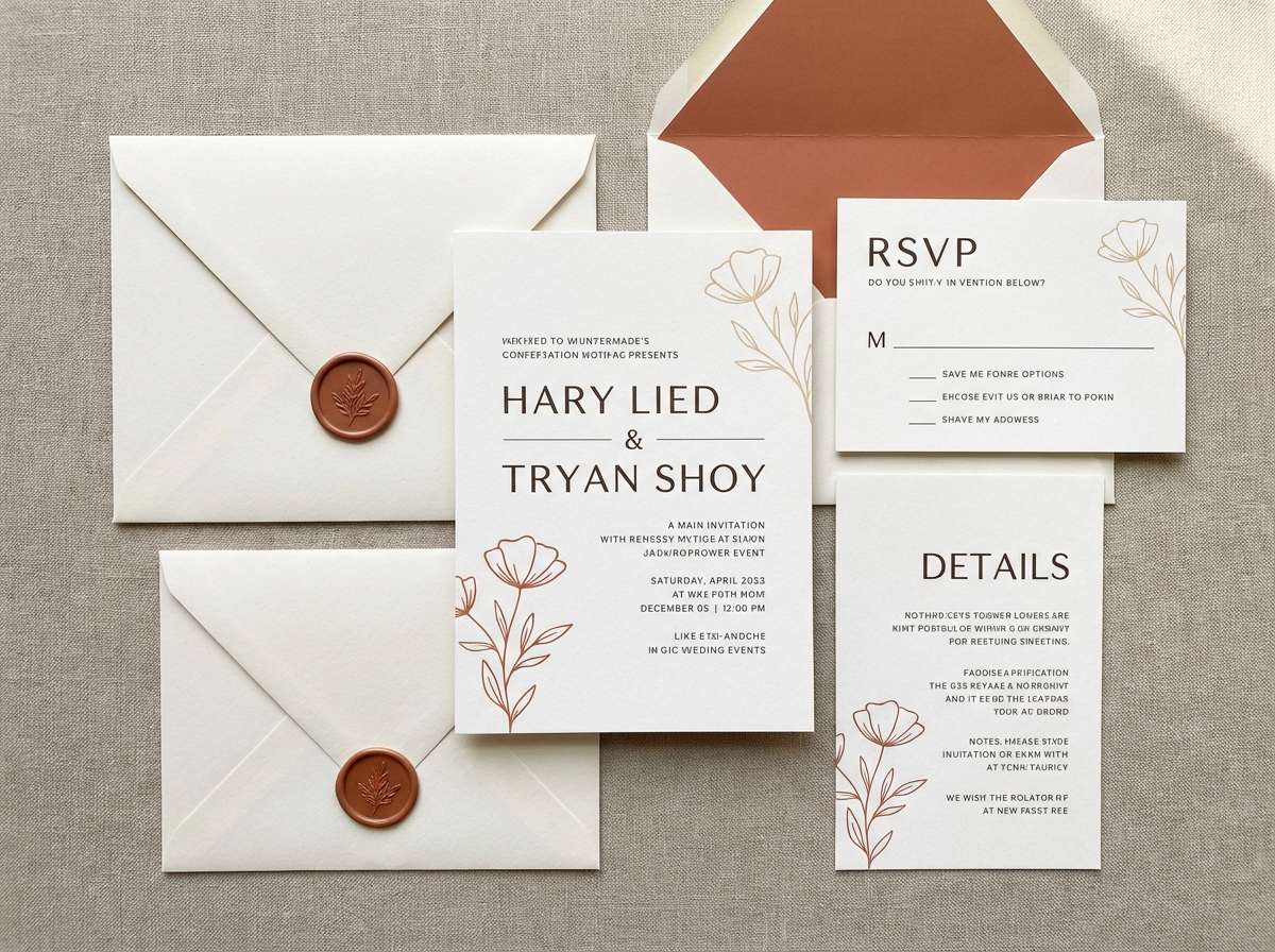 warm wedding invitation suite