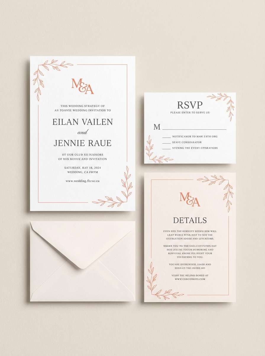 coral wedding invitation suite