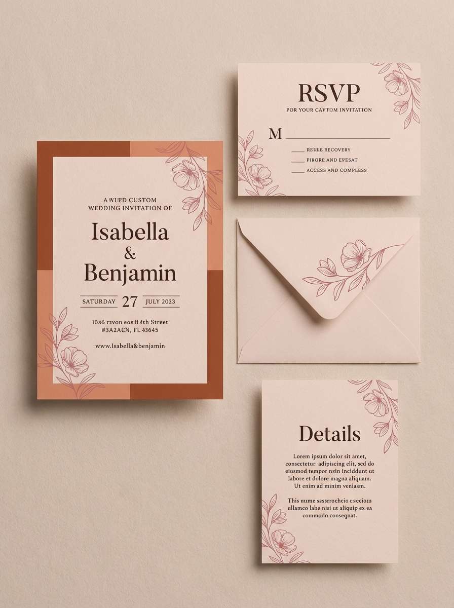 wedding invitation suite using sienna color combination