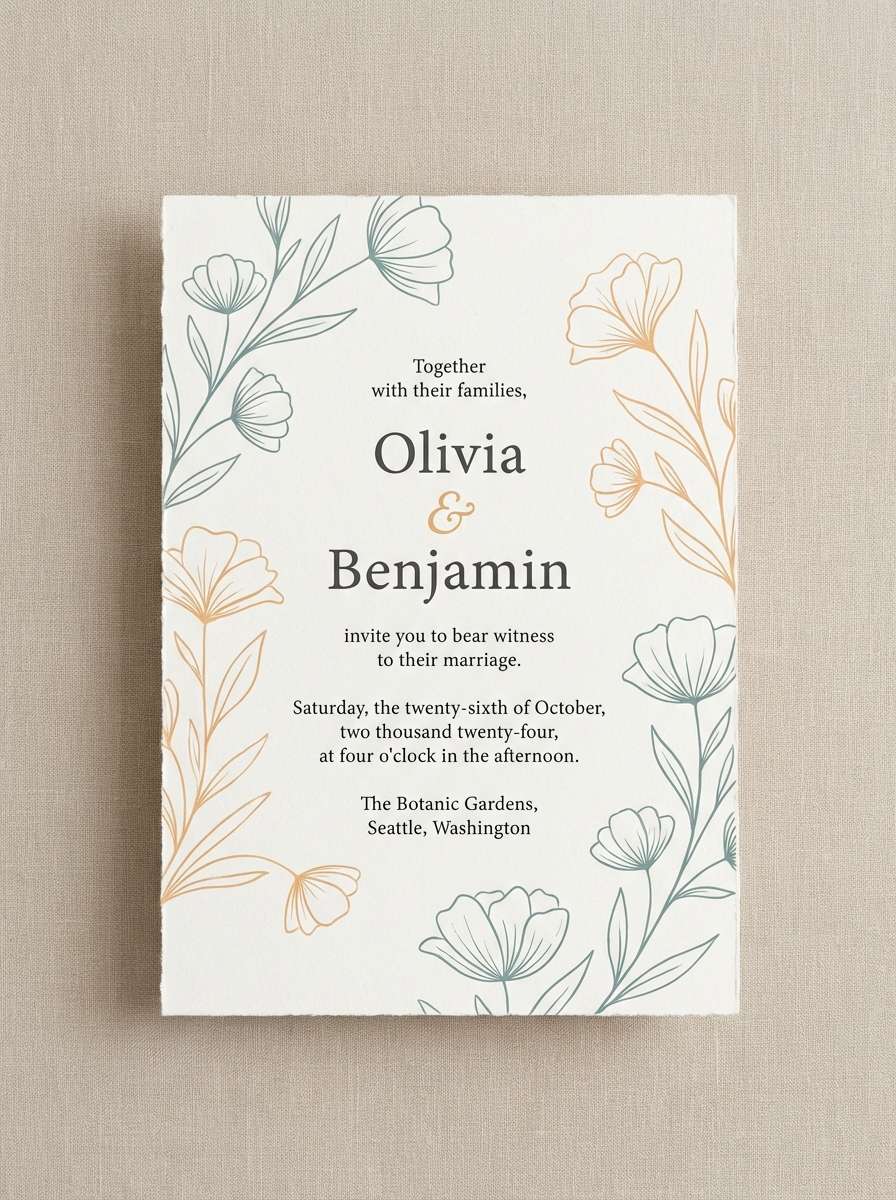 teal apricot wedding invite