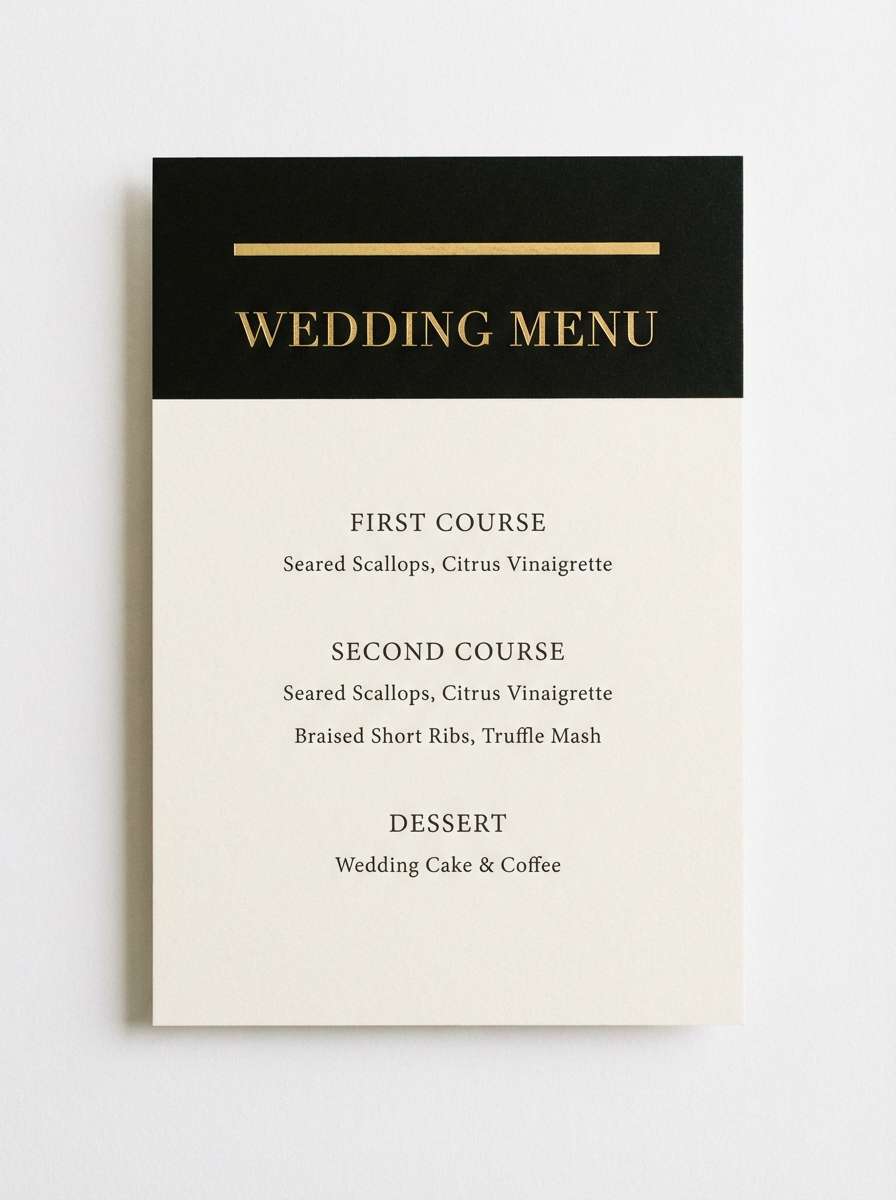 black gold wedding menu