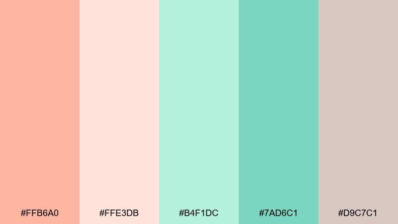 wedding pastel peach mint color palette with hex codes