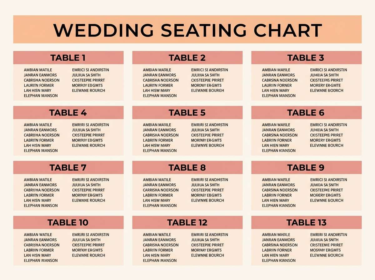 peach wedding seating chart