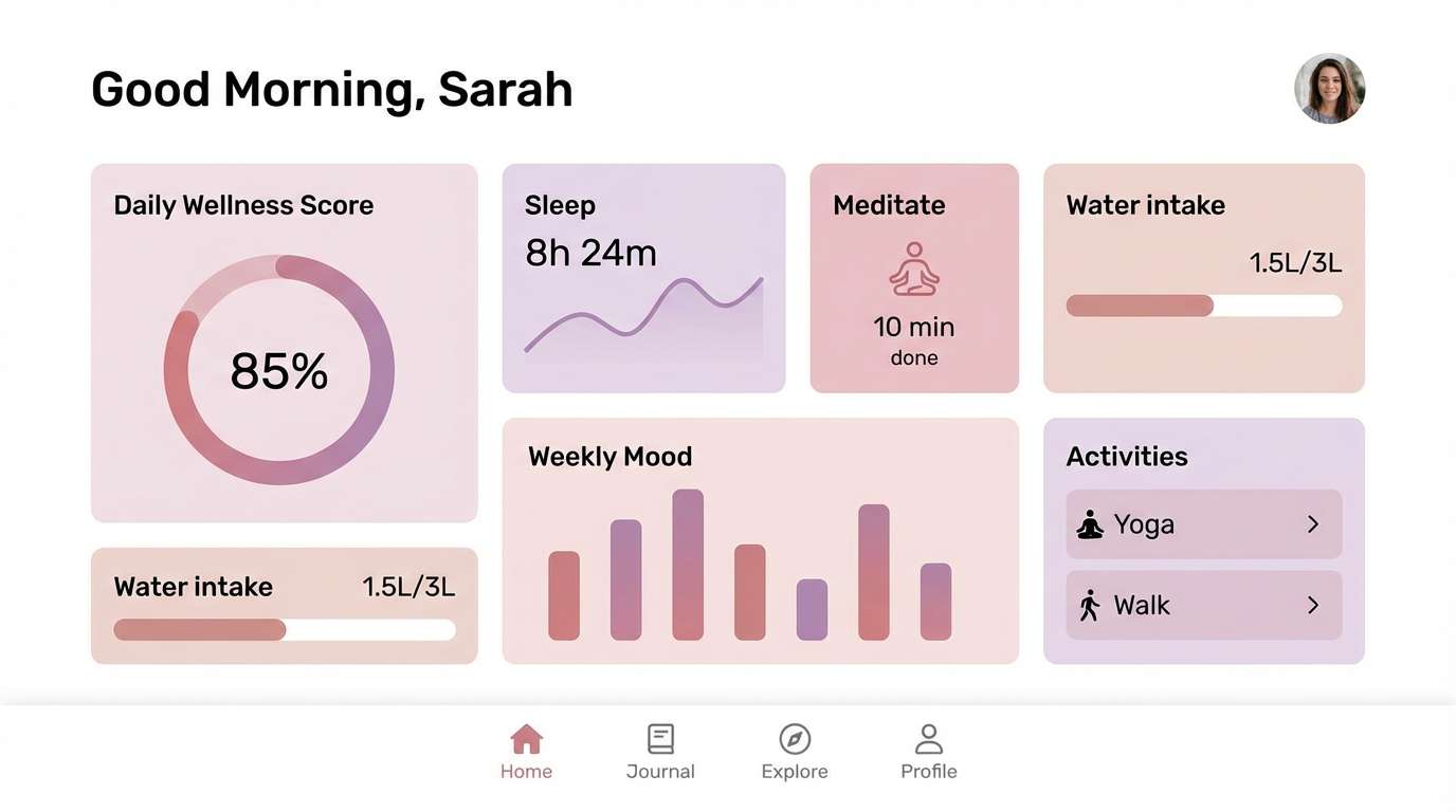 wellness dashboard in olive greens