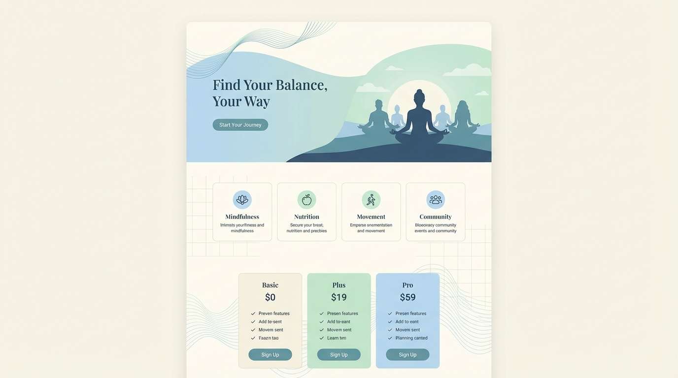 wellness landing ui mockup