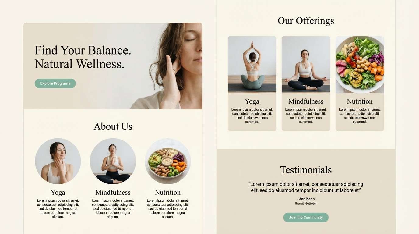 wellness landing page ui