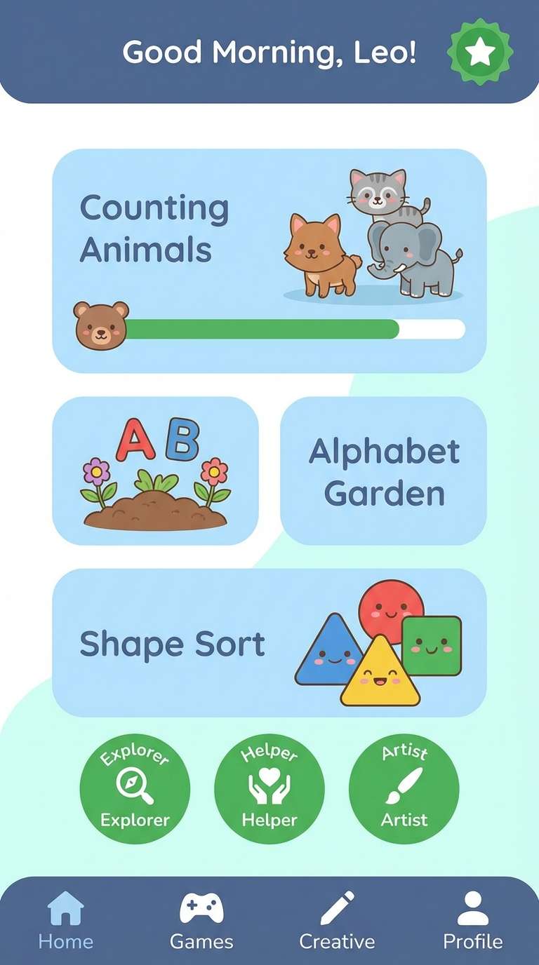kids learning app ui