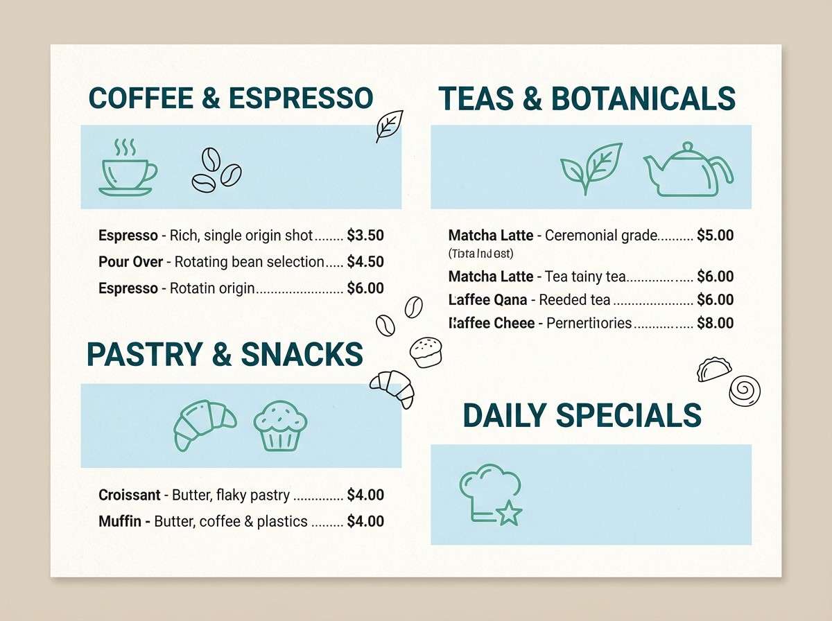 cafe menu layout