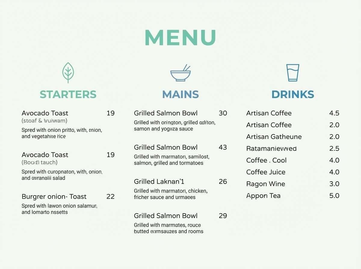 modern restaurant menu