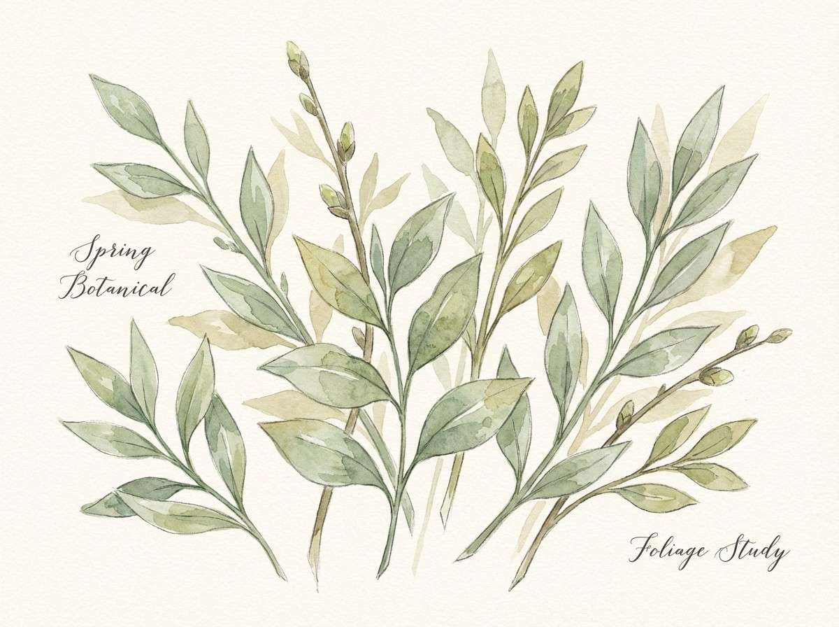 watercolor botanical leaves