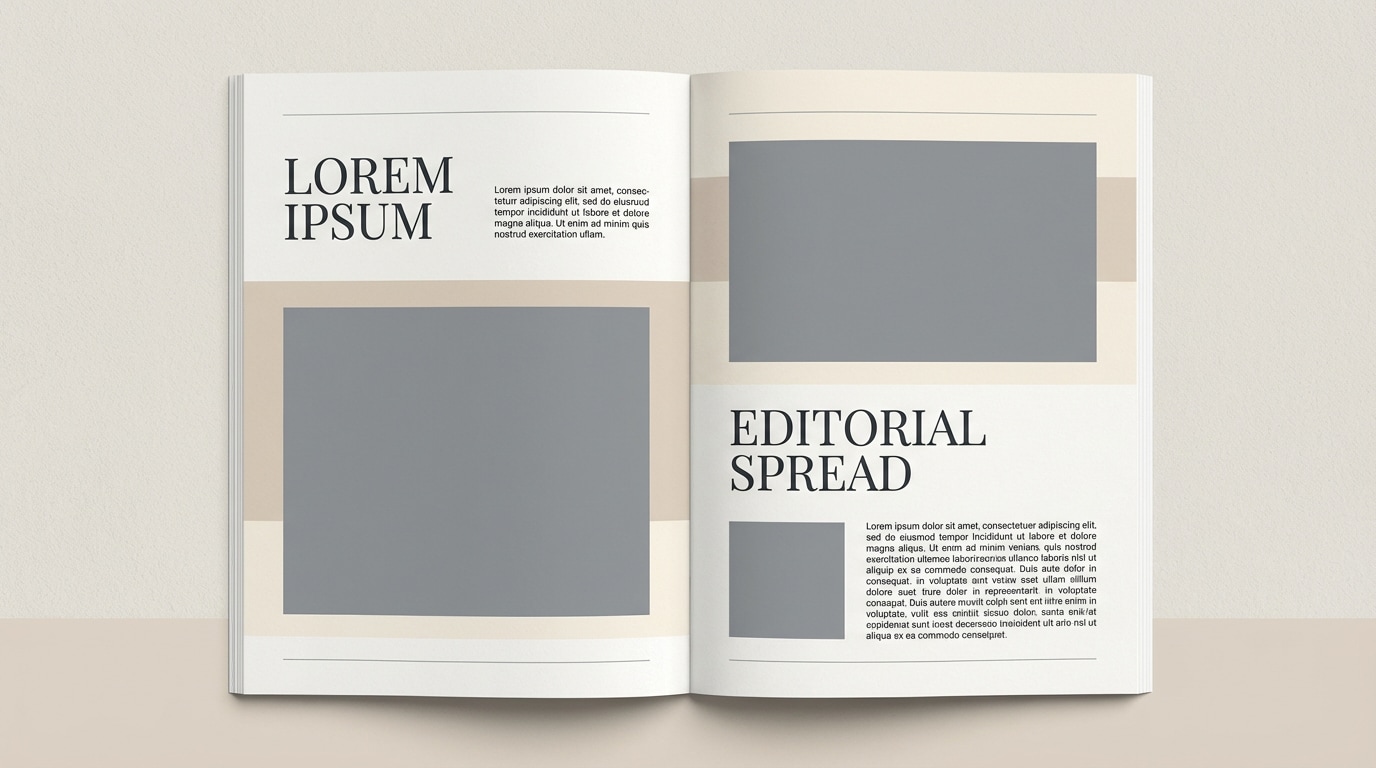 editorial layout in white sand color scheme