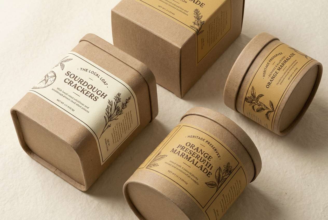 artisan packaging in honey tones