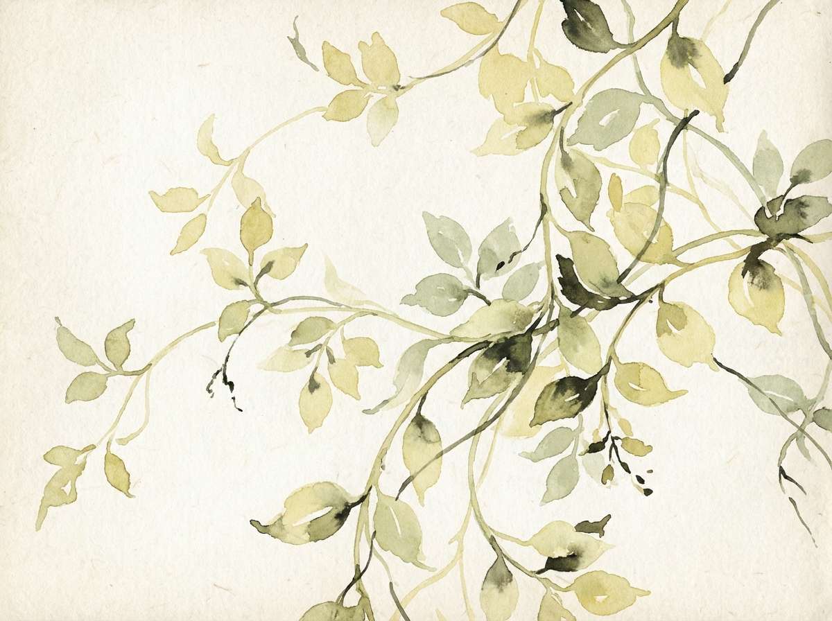 watercolor vines in soft greens