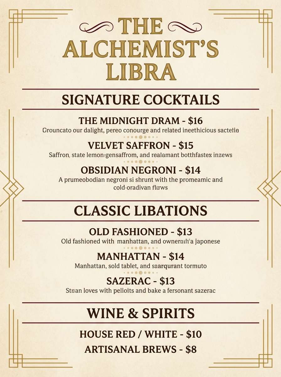 saloon cocktail menu