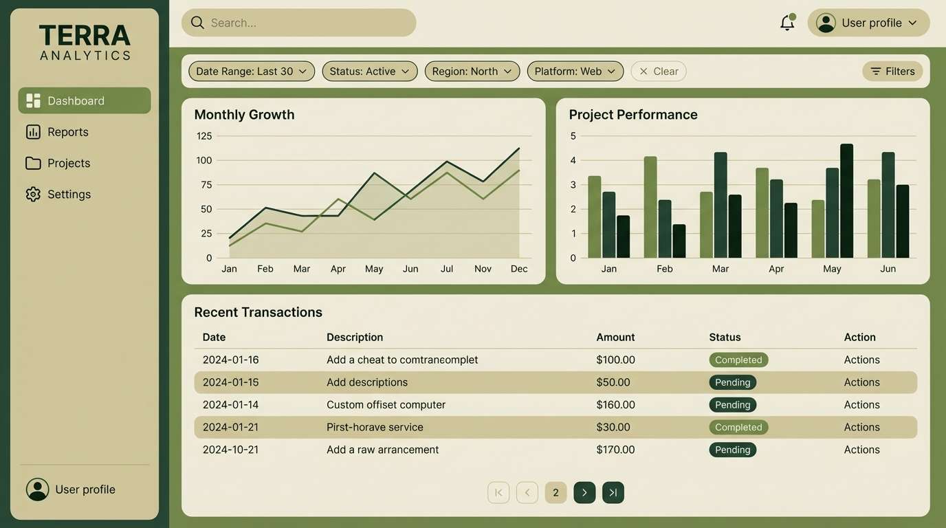 khaki green dashboard ui