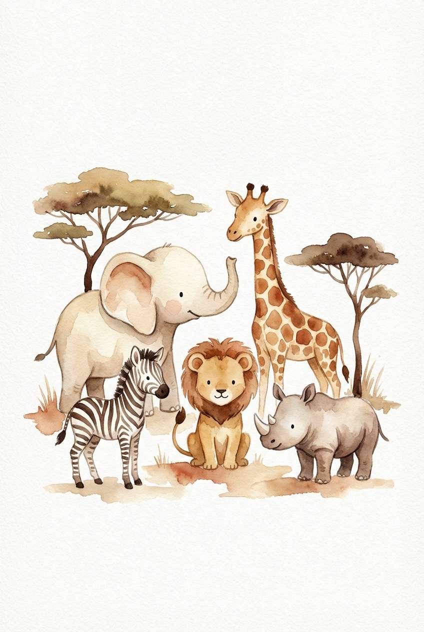 watercolor safari animals