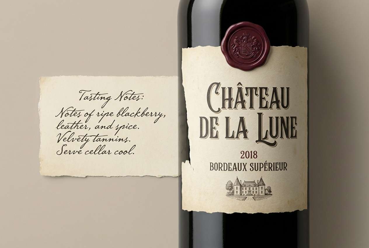 winery label in cream burgundy