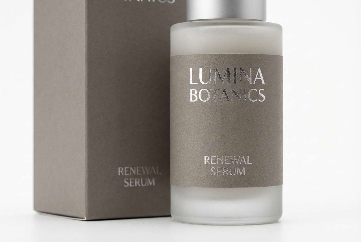 skincare packaging in warm grays