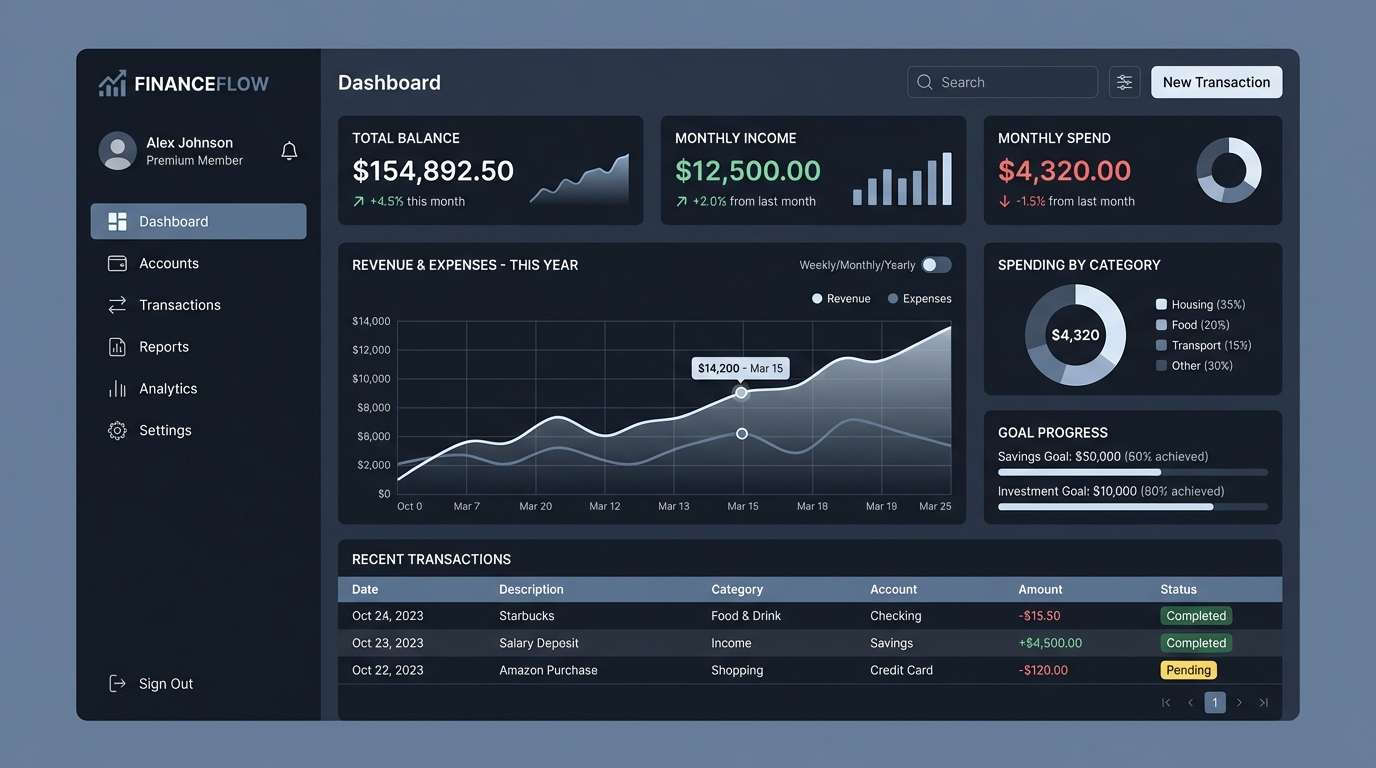 dark finance dashboard ui