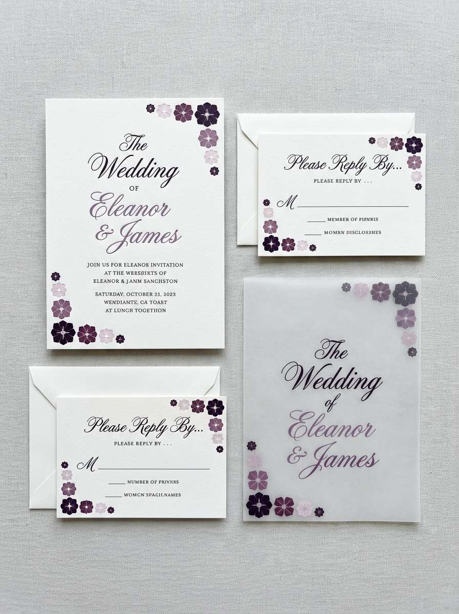 plum wedding invitation suite