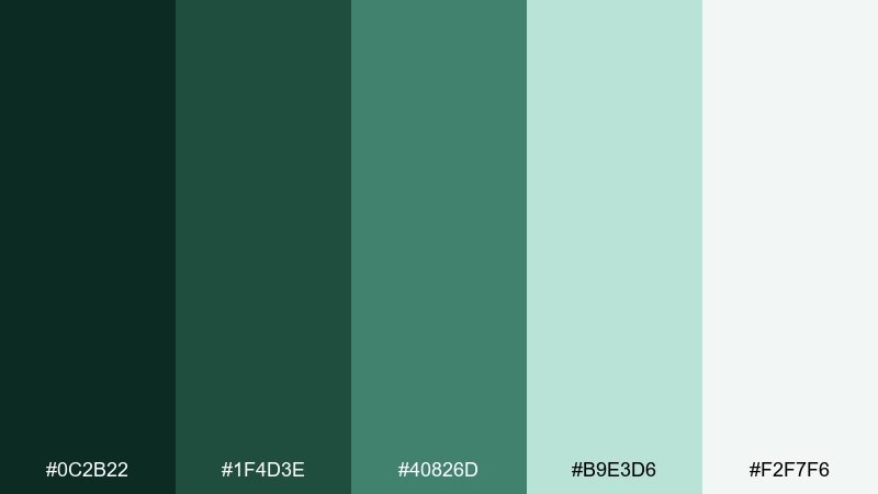 winter evergreen viridian color palette with hex codes