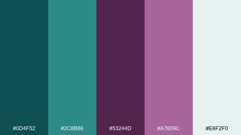 winter orchid teal plum color palette with hex codes