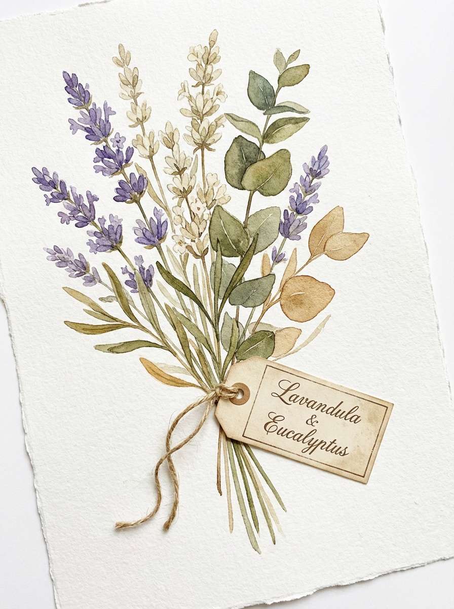 watercolor lavender and eucalyptus