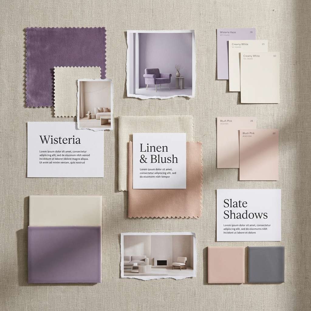 linen and lilac moodboard