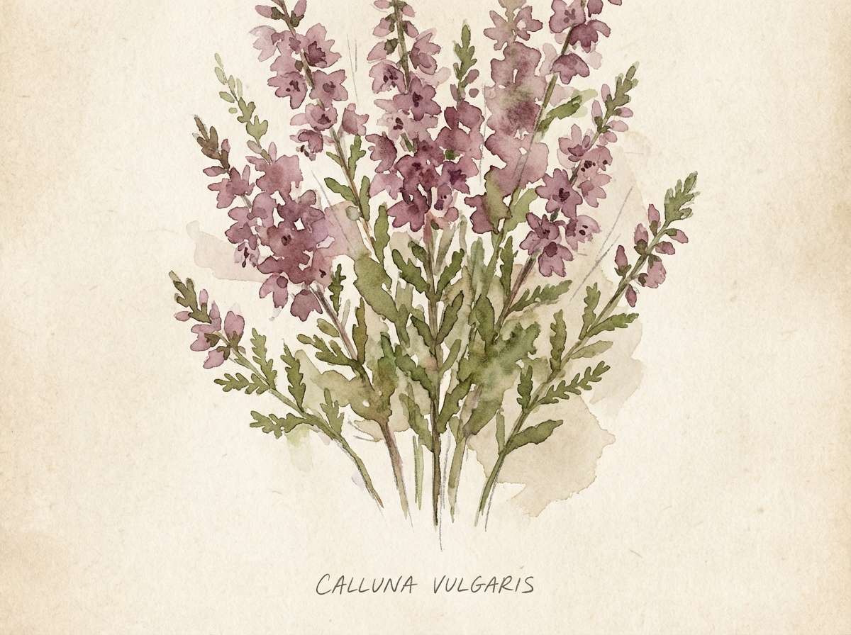 watercolor heather in muted greens
