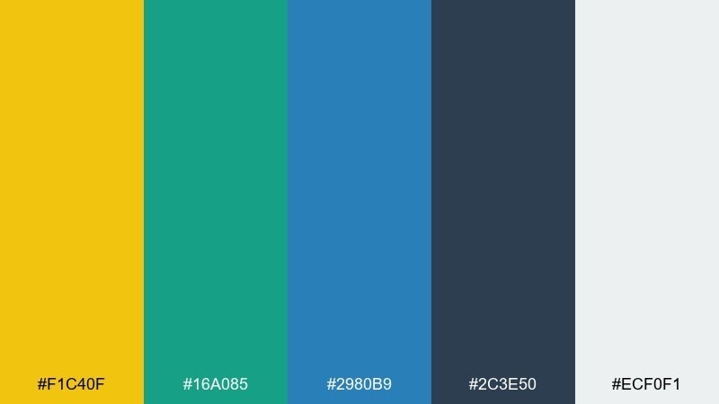 yacht club classic yellow teal blue color palette with hex codes