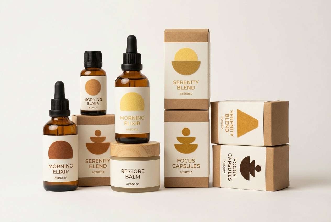 yellow brown wellness packaging on white