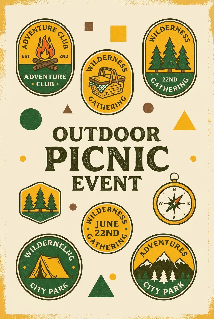 outdoor event poster with yellow and dark green colors