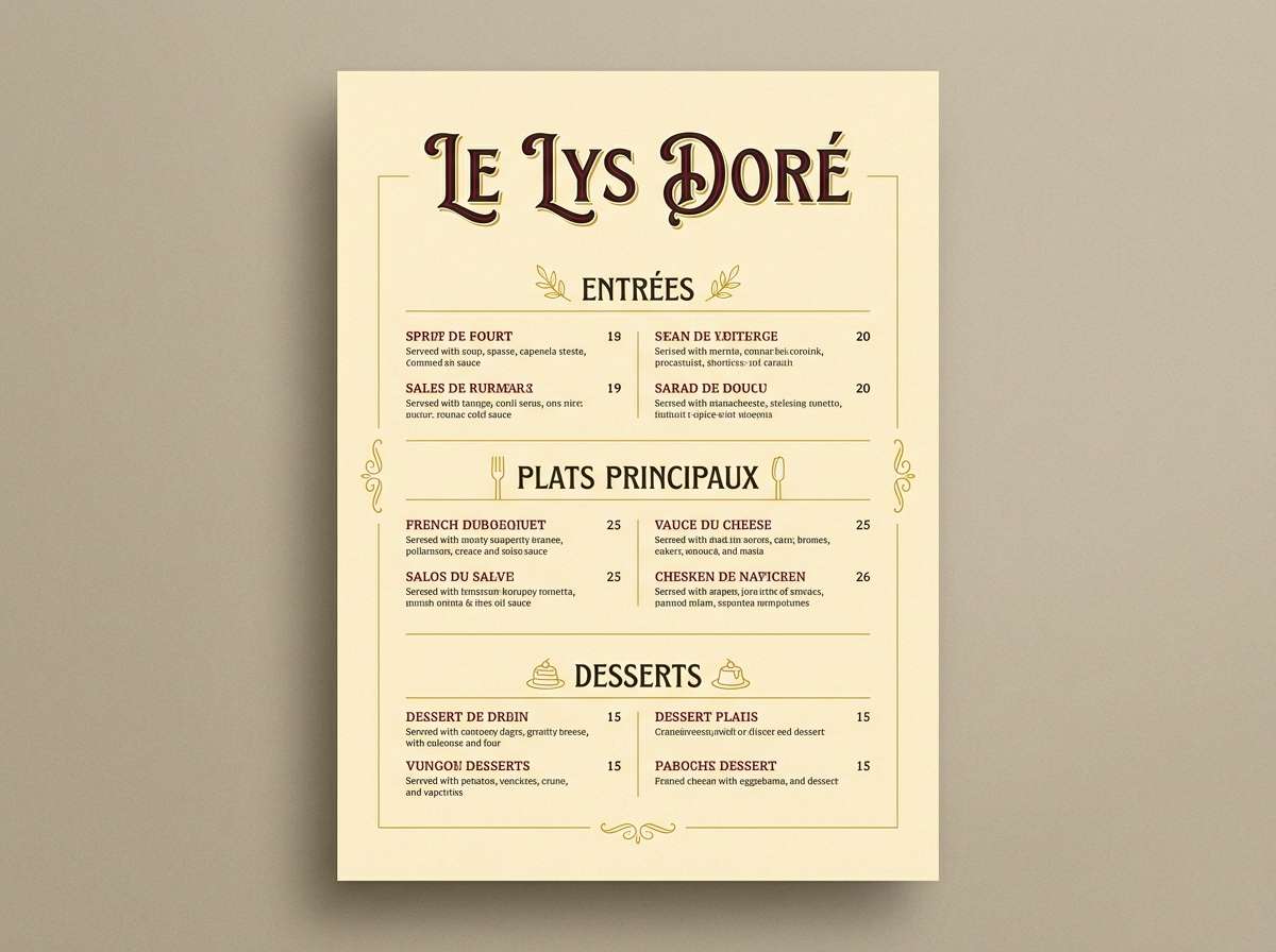 rustic bistro menu layout