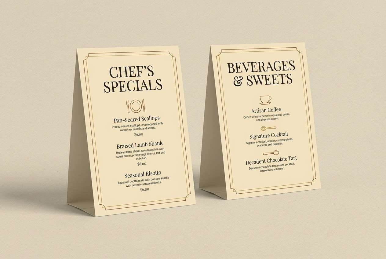 restaurant table tent card