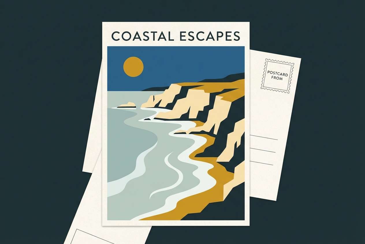 illustrated coastline postcard