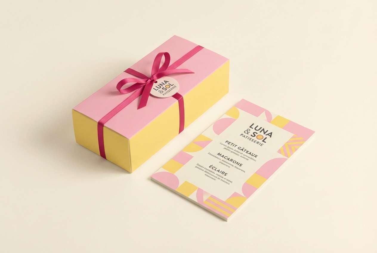yellow pink bakery box and menu