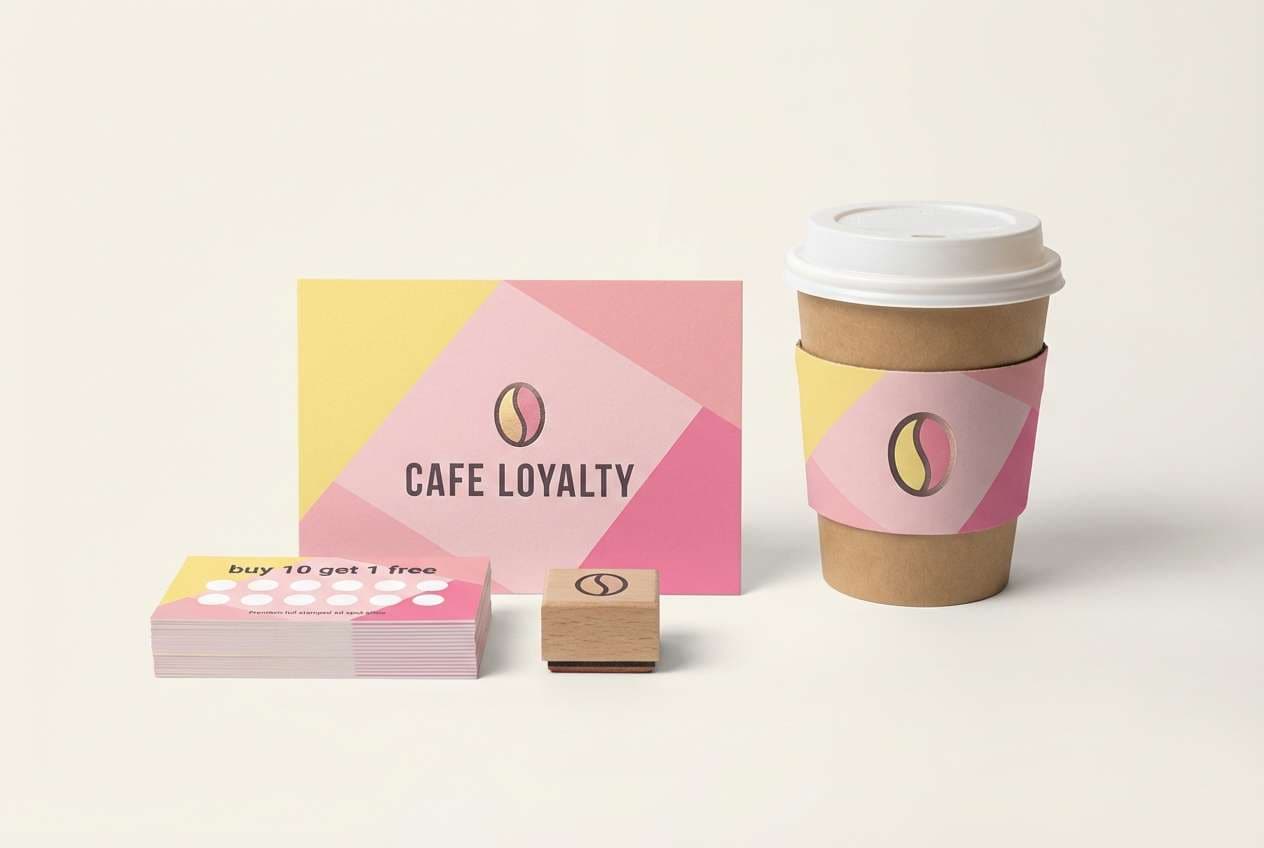 yellow pink cafe loyalty card set