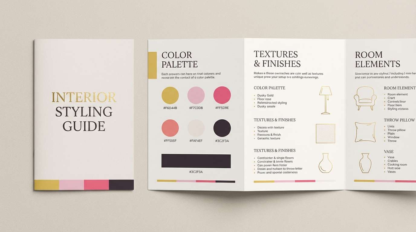 yellow pink interior style guide layout