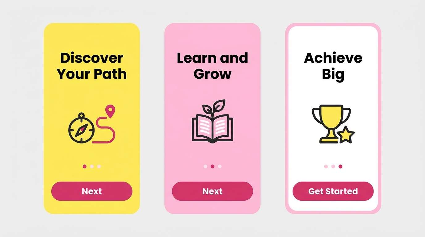 yellow pink onboarding ui with cta