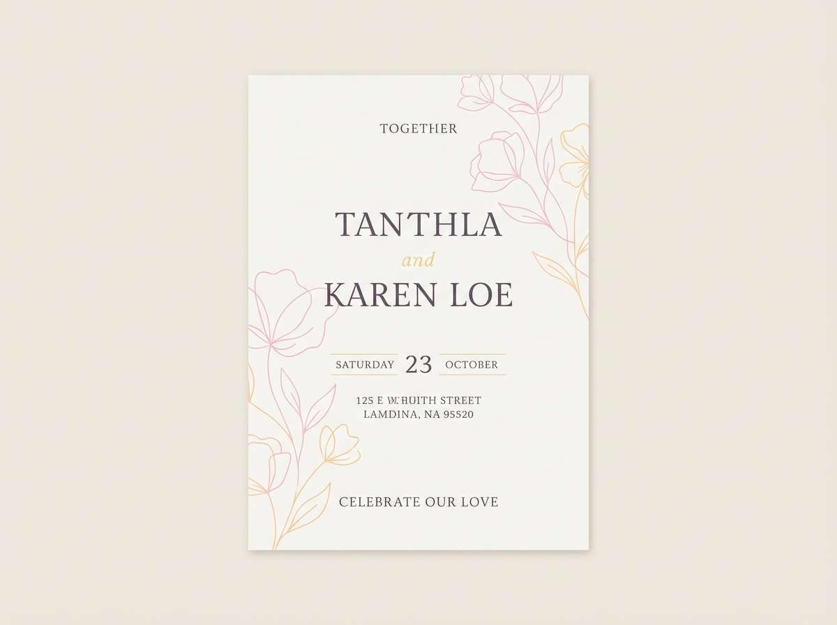 yellow pink wedding invitation design