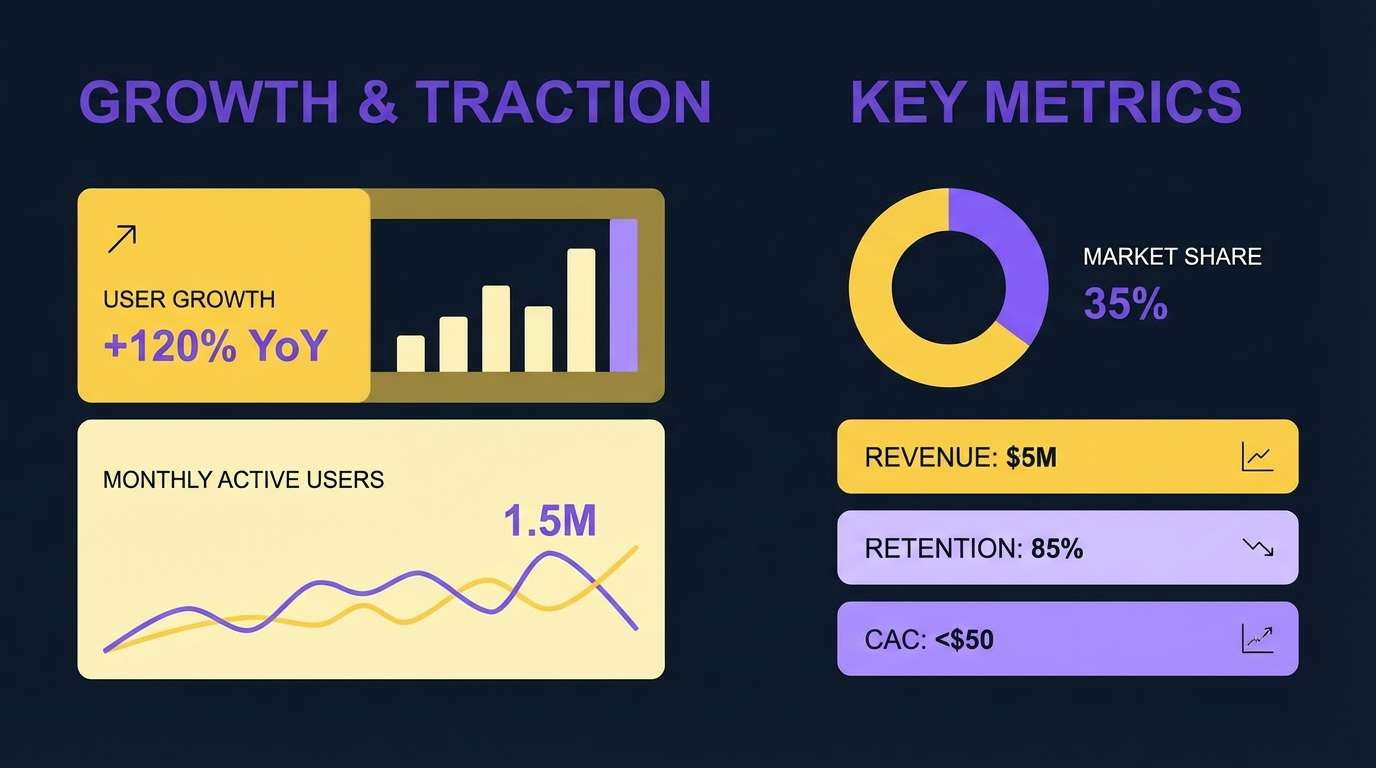 yellow purple startup pitch deck slide