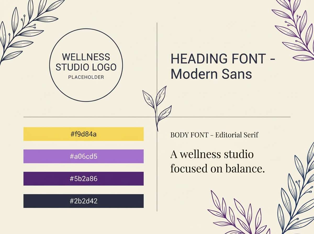 yellow purple wellness brand board layout