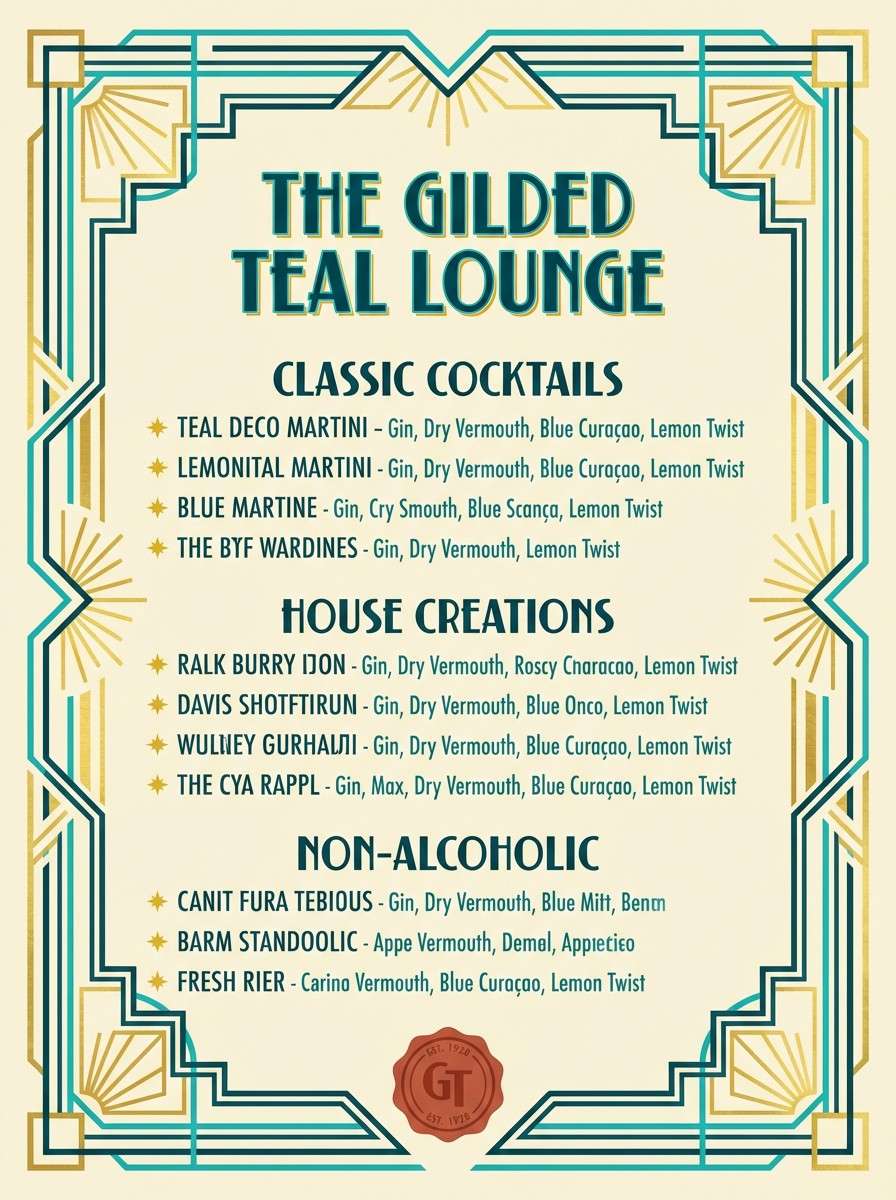 art deco cocktail menu