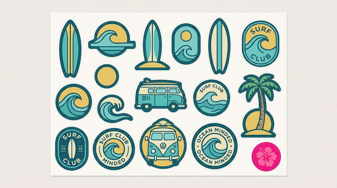 surf sticker pack sheet