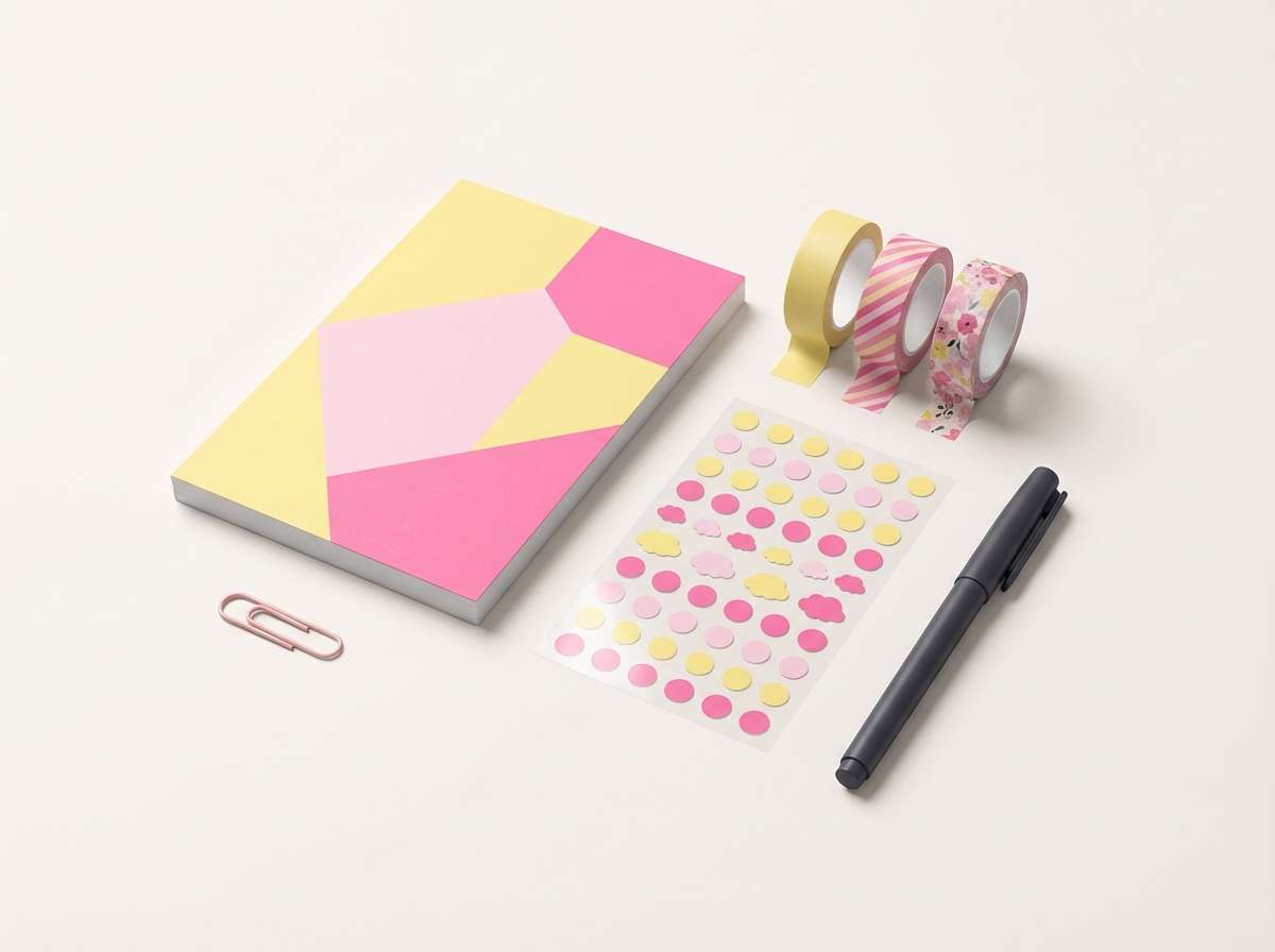 yellow pink stationery sticker sheet set