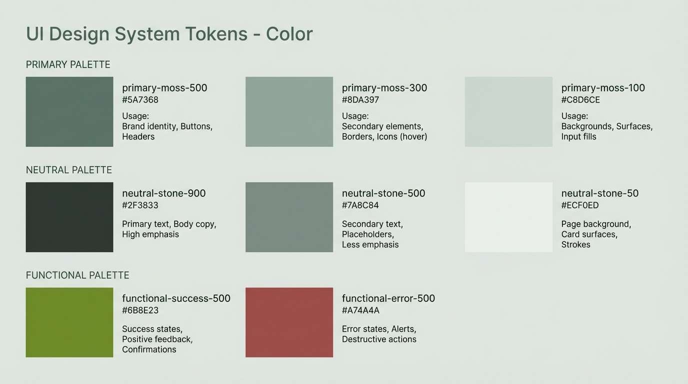 design system tokens in green gray
