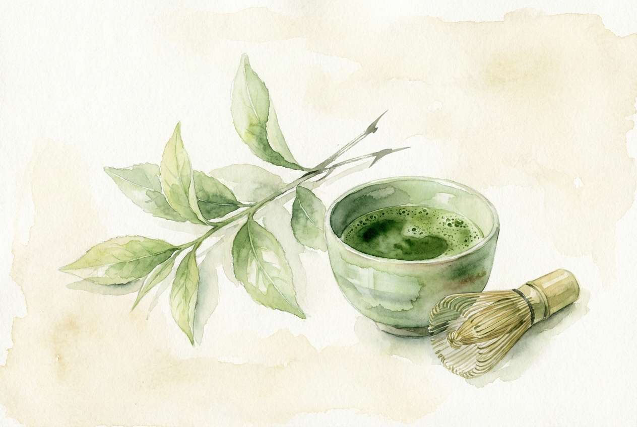 watercolor matcha botanical illustration