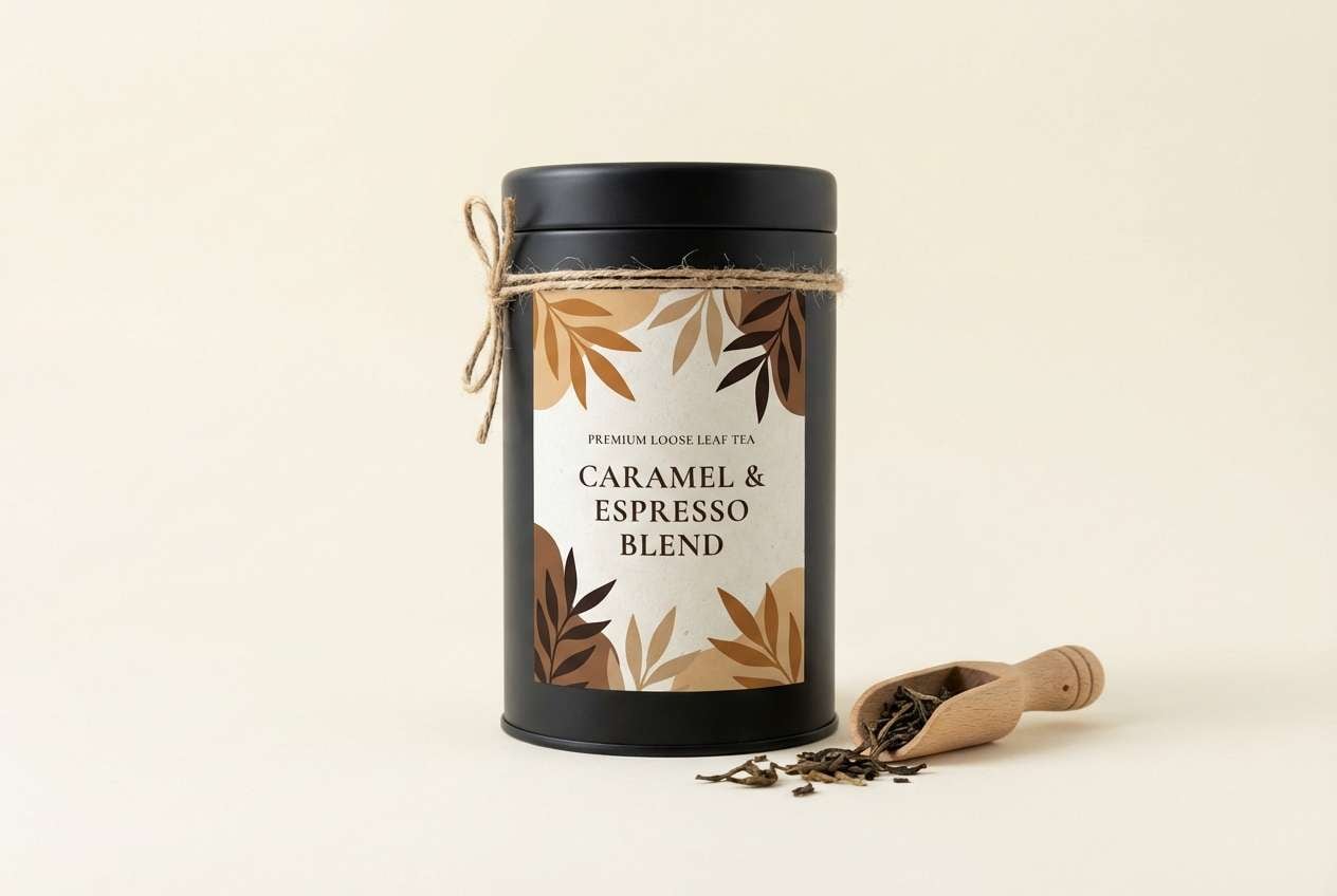 tea tin in warm browns